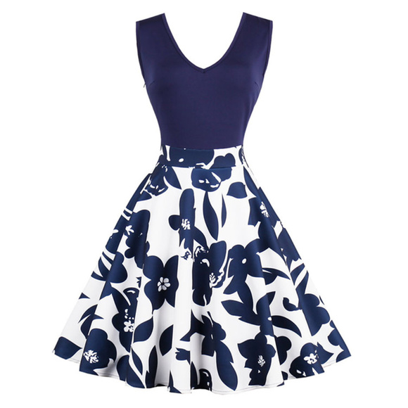 NWT Navy & White Floral Dress - Picture 2 of 4